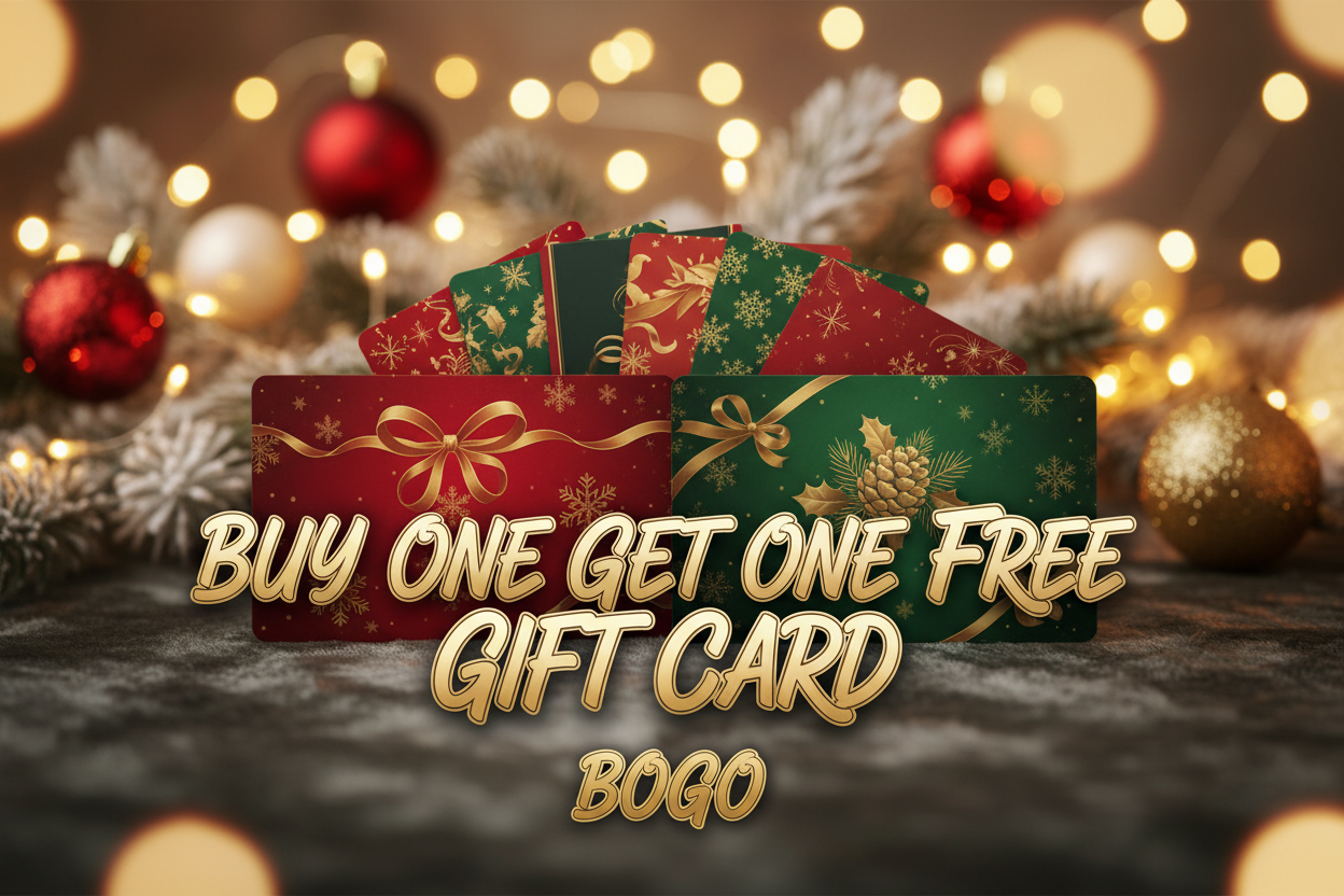 BOGO Gift cards with a holiday background theme